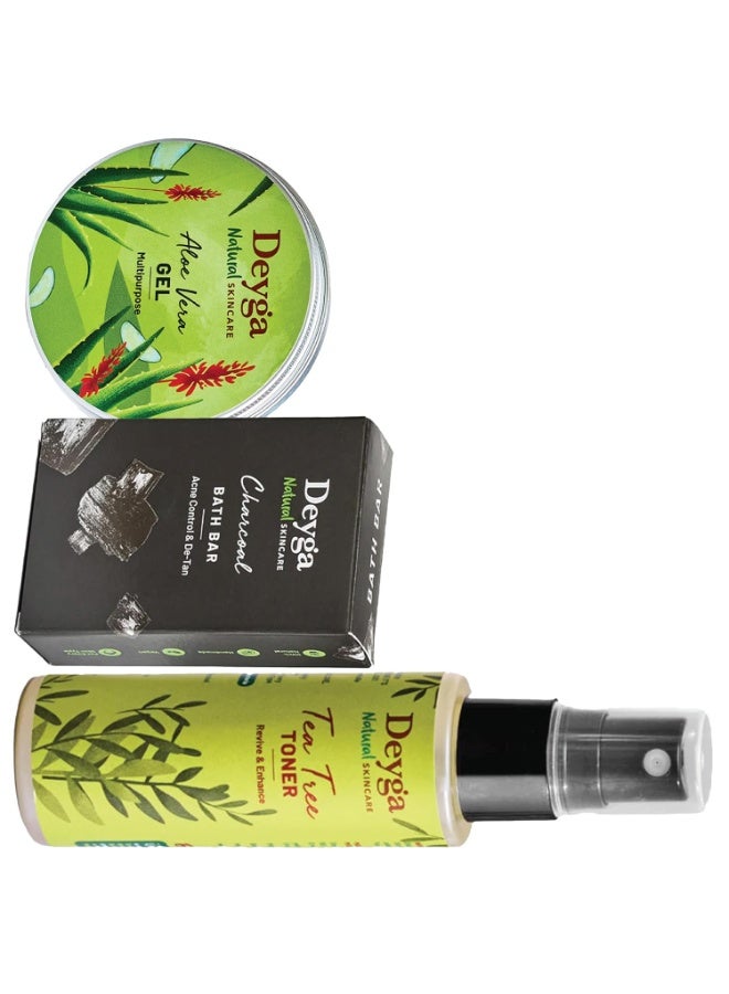 Deyga Acne Vanishing Combo | Charcoal Soap 125g + Aloe Vera Gel 100 ml + Tea Tree Toner 100ml | Fights Acne & Pimples | Controls Oil | Clear Skin Care - Image 4